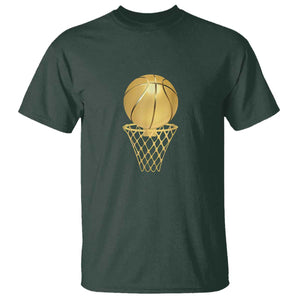 Golden Basketball Hoop T Shirt Trophy Game Player Coach Sports Lover TS02 Dark Forest Green Print Your Wear