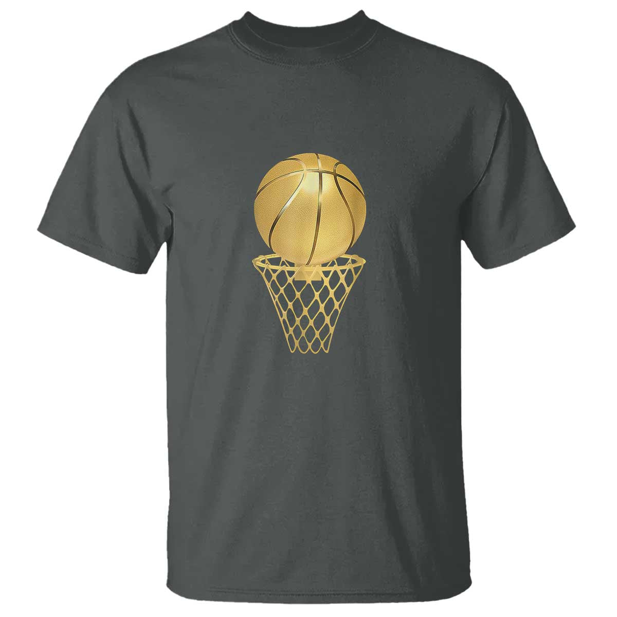 Golden Basketball Hoop T Shirt Trophy Game Player Coach Sports Lover TS02 Dark Heather Print Your Wear