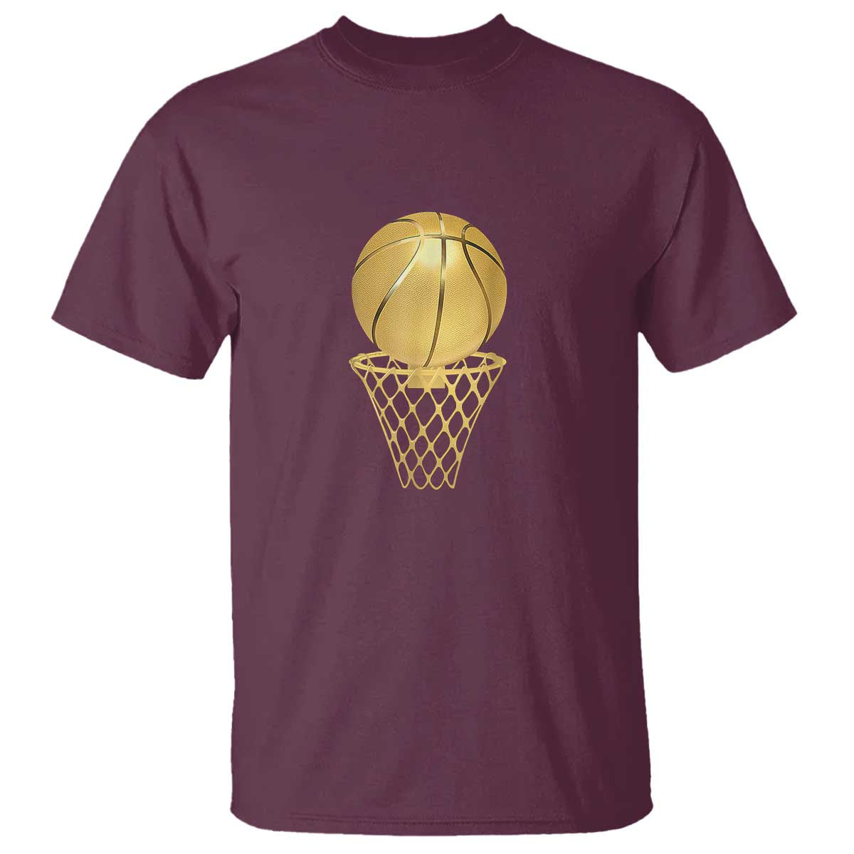 Golden Basketball Hoop T Shirt Trophy Game Player Coach Sports Lover TS02 Maroon Print Your Wear