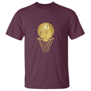 Golden Basketball Hoop T Shirt Trophy Game Player Coach Sports Lover TS02 Maroon Print Your Wear