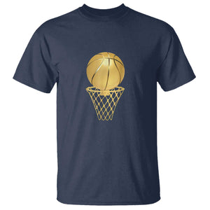 Golden Basketball Hoop T Shirt Trophy Game Player Coach Sports Lover TS02 Navy Print Your Wear