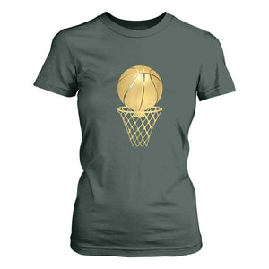 Golden Basketball Hoop T Shirt For Women Trophy Game Player Coach Sports Lover TS02 Dark Forest Green Print Your Wear