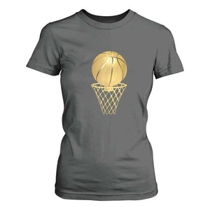 Golden Basketball Hoop T Shirt For Women Trophy Game Player Coach Sports Lover TS02 Dark Heather Print Your Wear