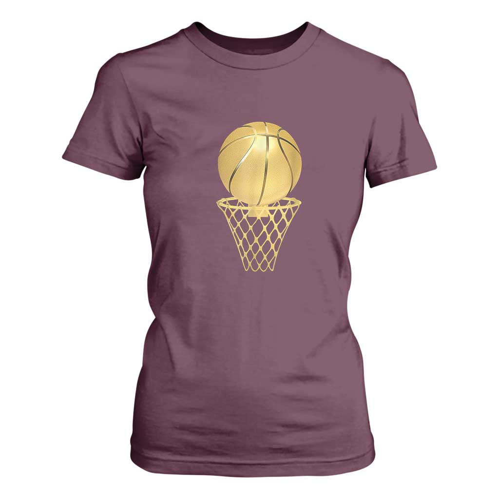 Golden Basketball Hoop T Shirt For Women Trophy Game Player Coach Sports Lover TS02 Maroon Print Your Wear