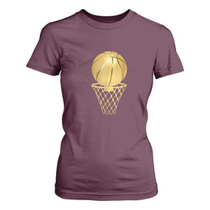 Golden Basketball Hoop T Shirt For Women Trophy Game Player Coach Sports Lover TS02 Maroon Print Your Wear