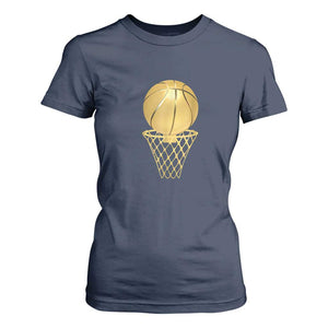 Golden Basketball Hoop T Shirt For Women Trophy Game Player Coach Sports Lover TS02 Navy Print Your Wear