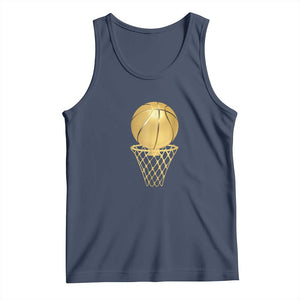Golden Basketball Hoop Tank Top Trophy Game Player Coach Sports Lover TS02 Navy Print Your Wear