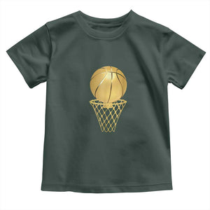 Golden Basketball Hoop Toddler T Shirt Trophy Game Player Coach Sports Lover TS02 Dark Forest Green Print Your Wear