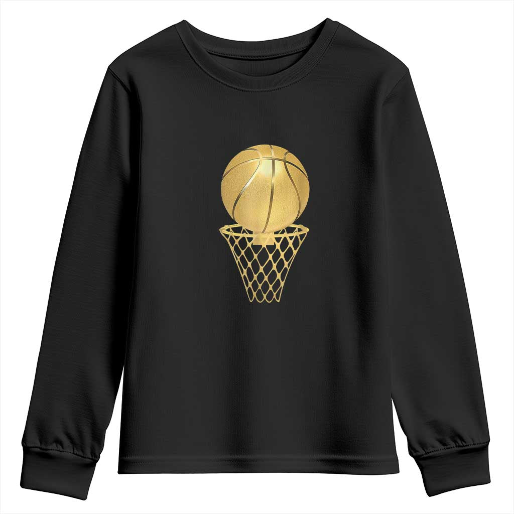 Golden Basketball Hoop Youth Sweatshirt Trophy Game Player Coach Sports Lover TS02 Black Print Your Wear
