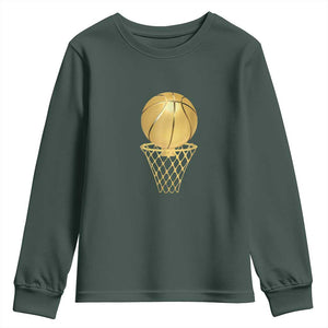 Golden Basketball Hoop Youth Sweatshirt Trophy Game Player Coach Sports Lover TS02 Dark Forest Green Print Your Wear
