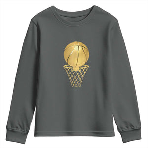 Golden Basketball Hoop Youth Sweatshirt Trophy Game Player Coach Sports Lover TS02 Dark Heather Print Your Wear