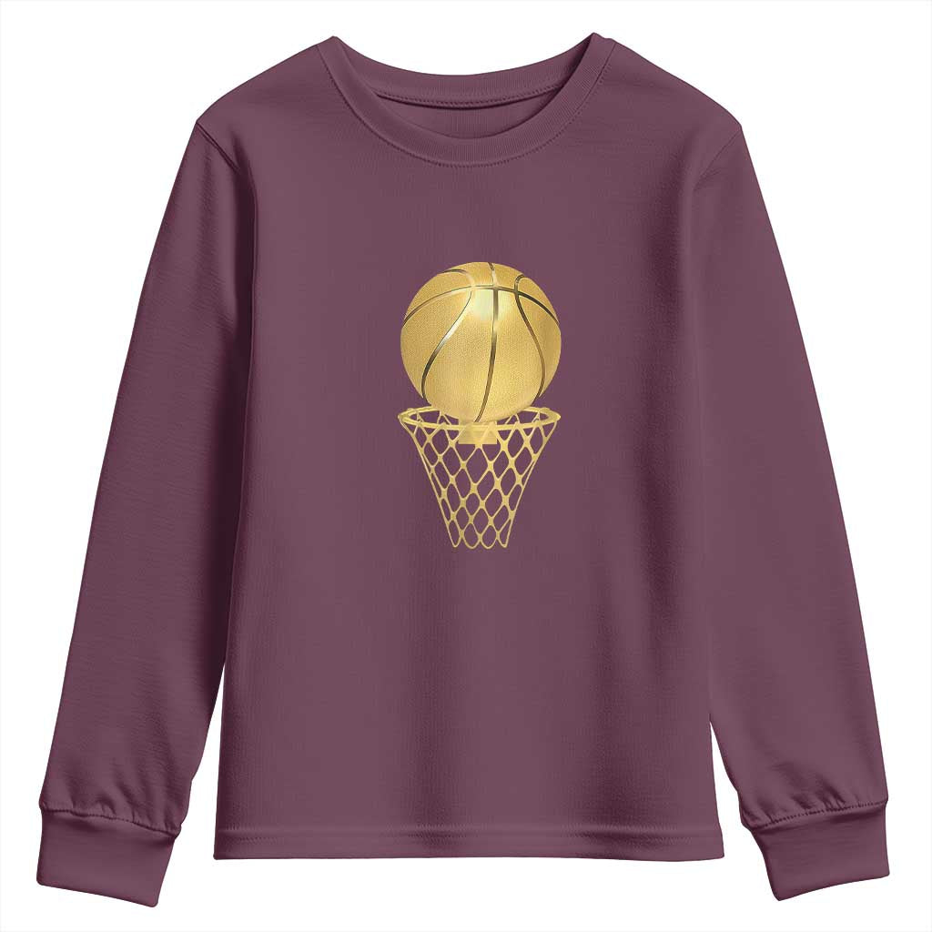 Golden Basketball Hoop Youth Sweatshirt Trophy Game Player Coach Sports Lover TS02 Maroon Print Your Wear