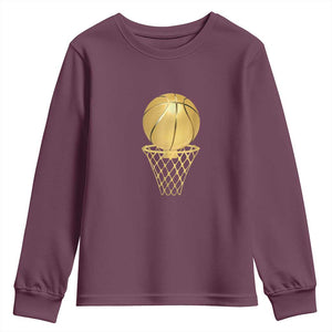 Golden Basketball Hoop Youth Sweatshirt Trophy Game Player Coach Sports Lover TS02 Maroon Print Your Wear