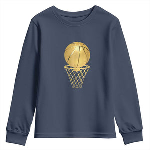 Golden Basketball Hoop Youth Sweatshirt Trophy Game Player Coach Sports Lover TS02 Navy Print Your Wear