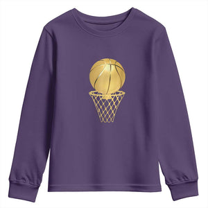 Golden Basketball Hoop Youth Sweatshirt Trophy Game Player Coach Sports Lover TS02 Purple Print Your Wear