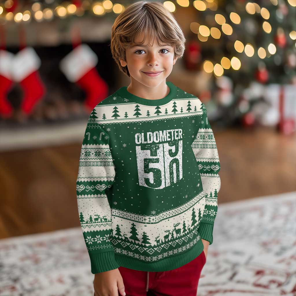 Oldometer 50 Birthday Ugly Christmas Sweater Funny Vintage Aged to Perfection TS02 Forest Green Beige Print Your Wear