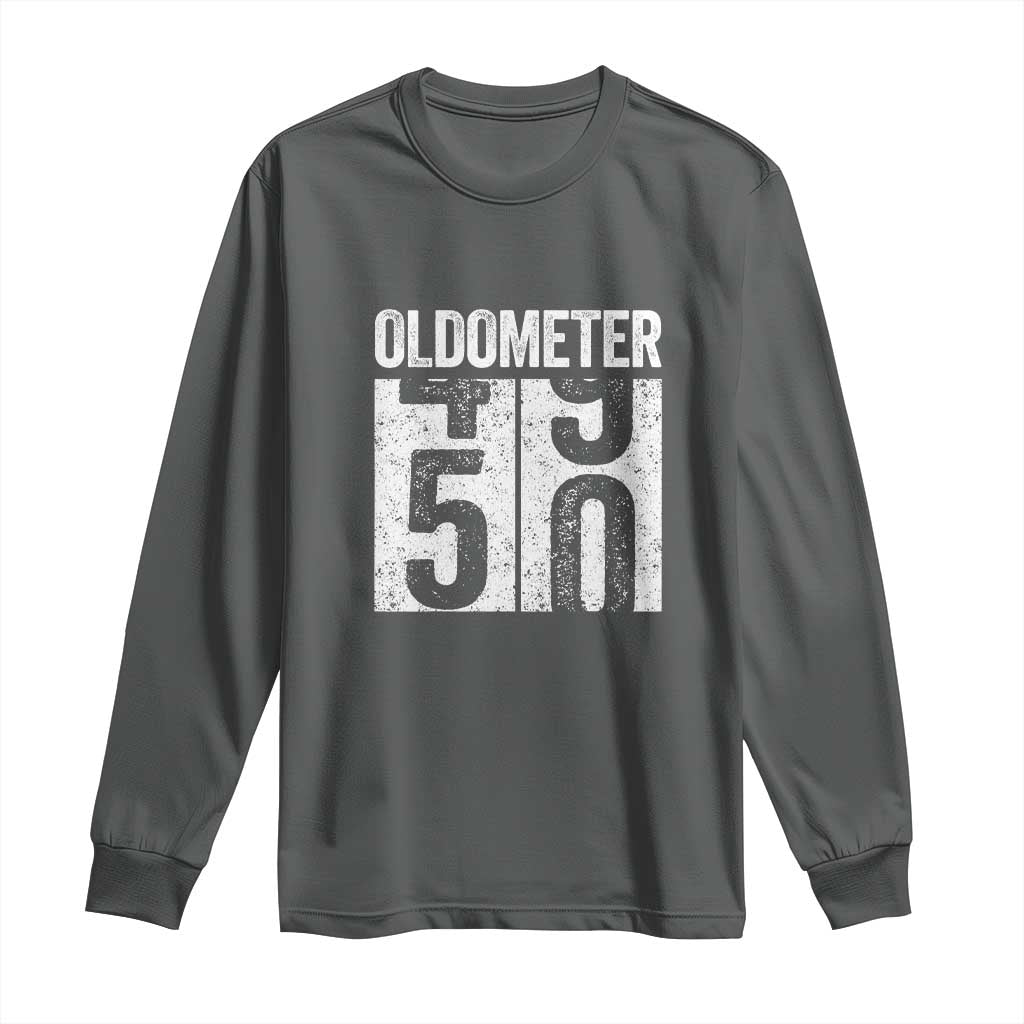 Oldometer 50 Birthday Long Sleeve Shirt Funny Vintage Aged to Perfection TS02 Dark Heather Print Your Wear