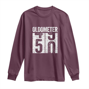 Oldometer 50 Birthday Long Sleeve Shirt Funny Vintage Aged to Perfection TS02 Maroon Print Your Wear