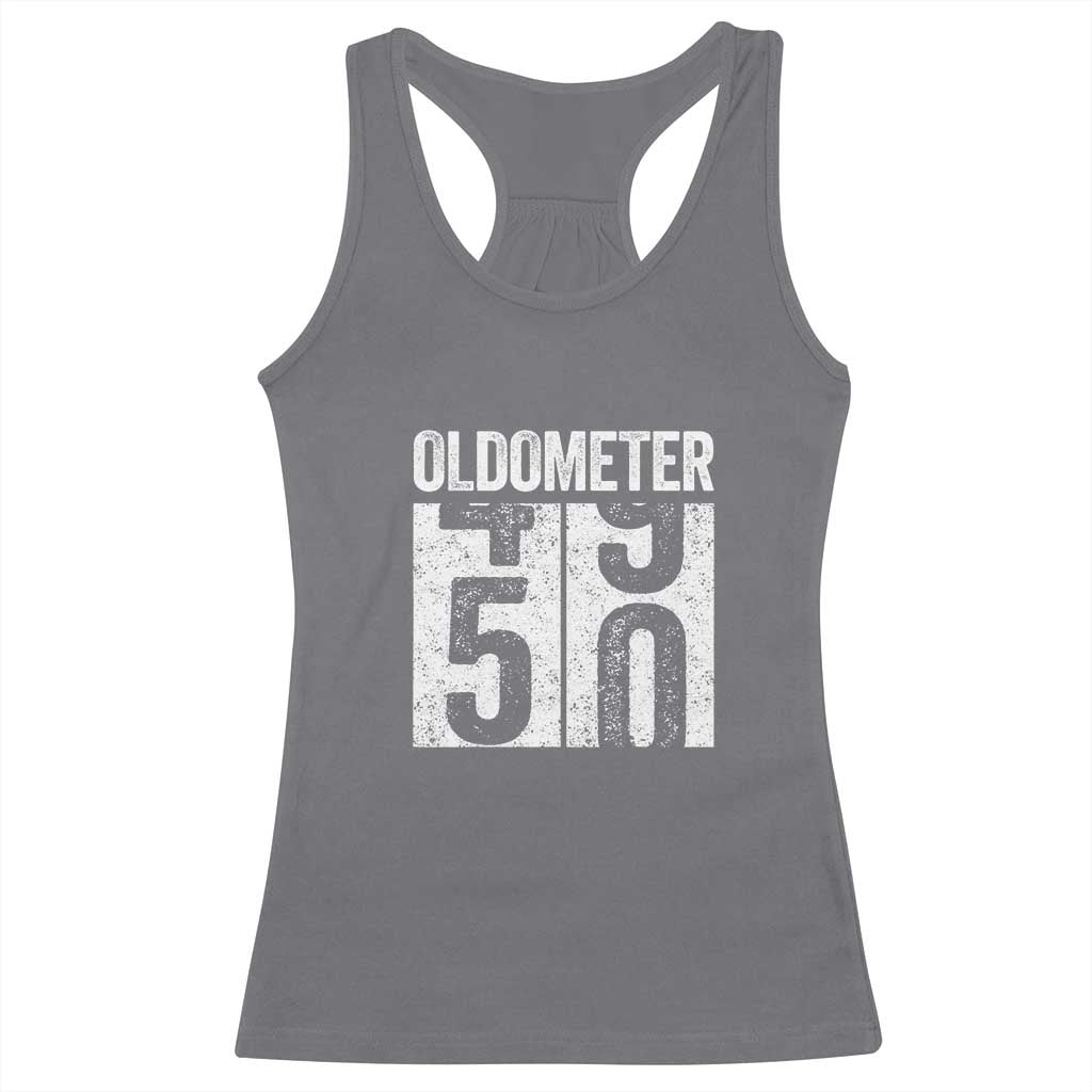 Oldometer 50 Birthday Racerback Tank Top Funny Vintage Aged to Perfection TS02 Charcoal Print Your Wear