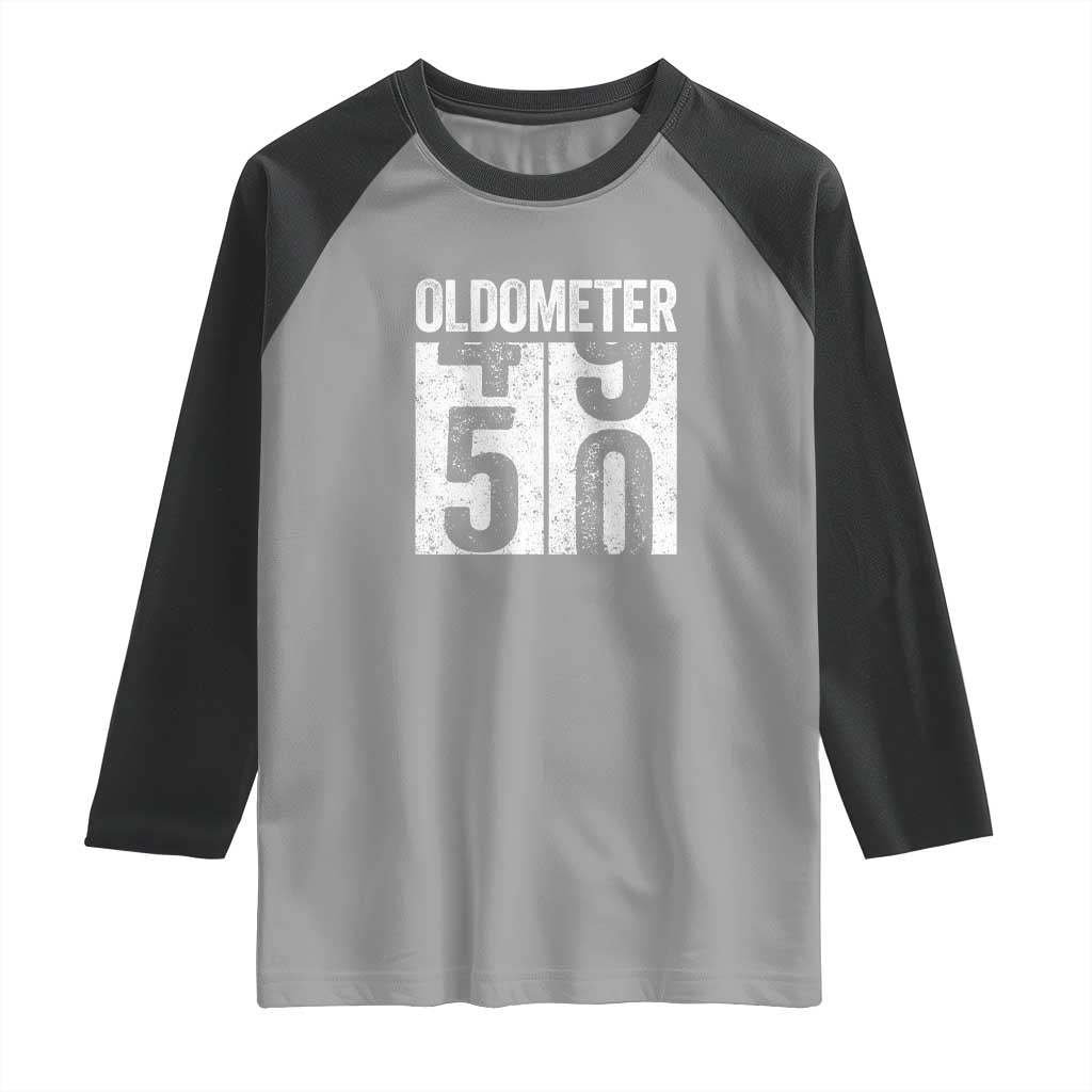 Oldometer 50 Birthday Raglan Shirt Funny Vintage Aged to Perfection TS02 Sport Gray Black Print Your Wear