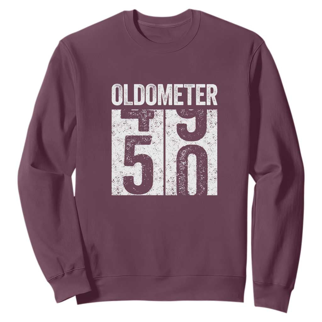 Oldometer 50 Birthday Sweatshirt Funny Vintage Aged to Perfection TS02 Maroon Print Your Wear