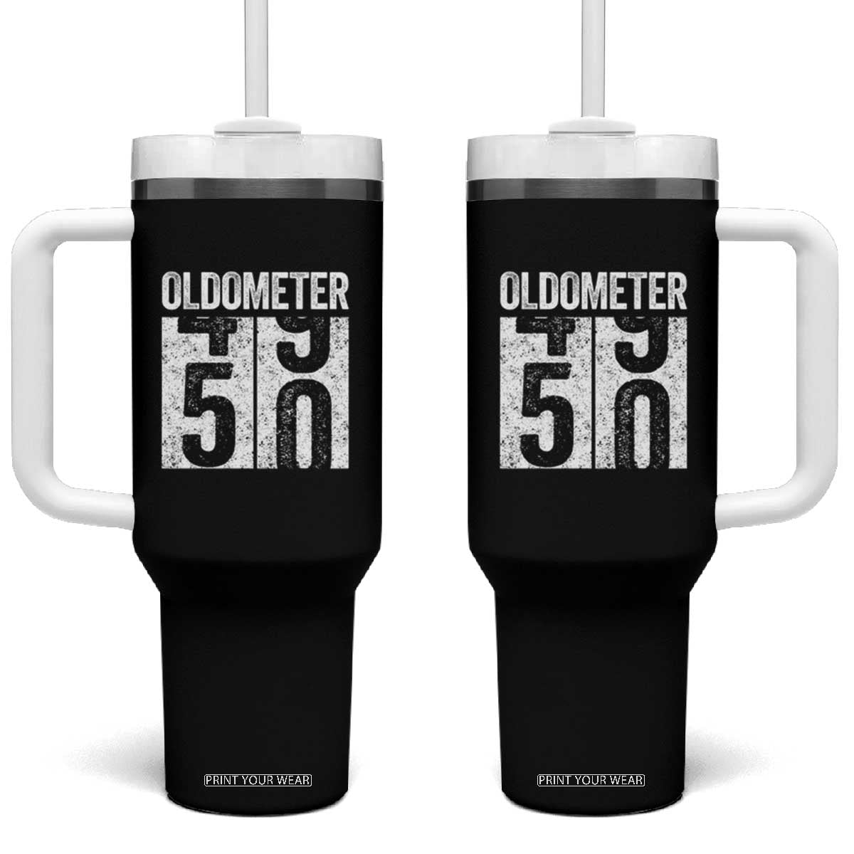 Oldometer 50 Birthday Tumbler With Handle Funny Vintage Aged to Perfection TS02 One Size: 40 oz Black Print Your Wear