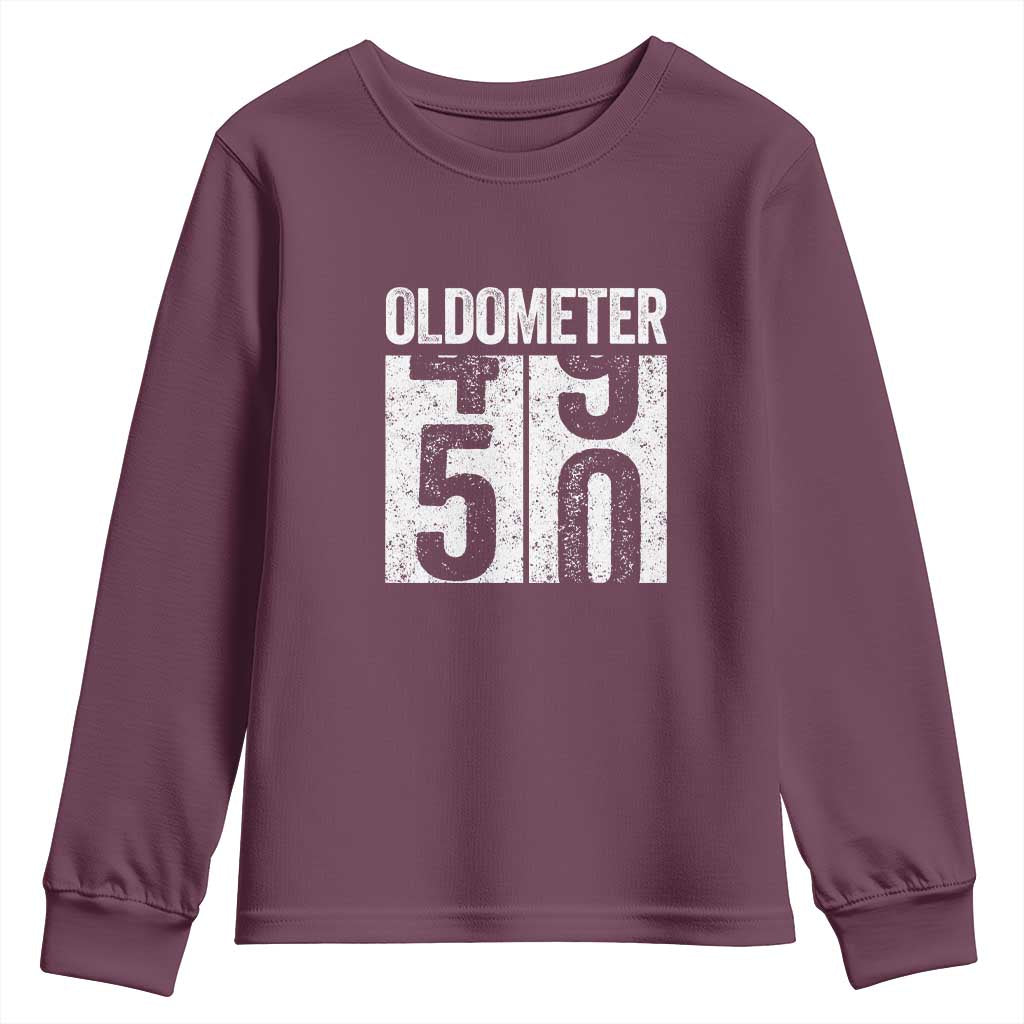Oldometer 50 Birthday Youth Sweatshirt Funny Vintage Aged to Perfection TS02 Maroon Print Your Wear