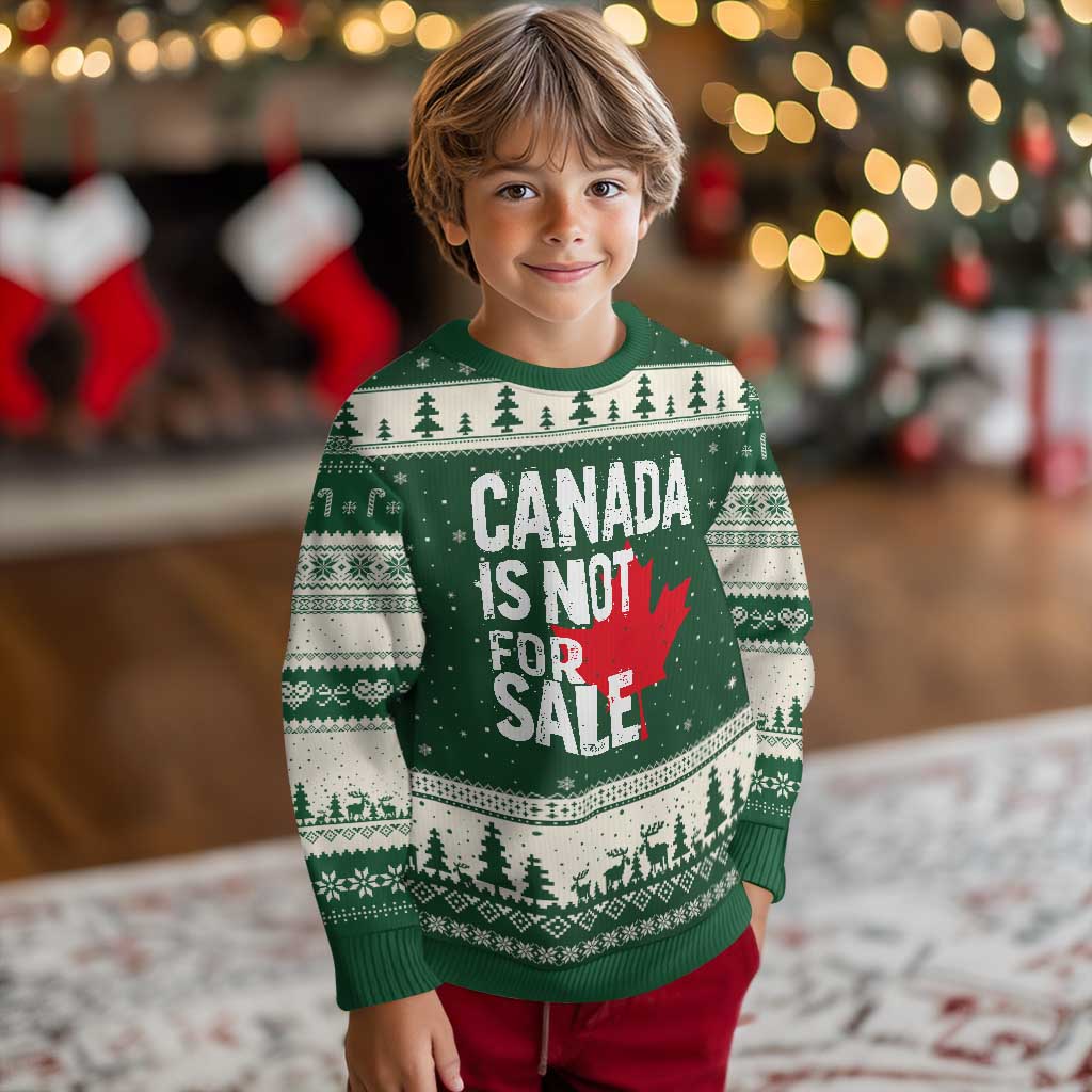 Canada Is Not For Sale Ugly Christmas Sweater Distressed Vintage Canadian Maple Leaf TS02 Forest Green Beige Print Your Wear