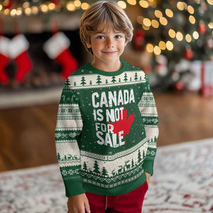 Canada Is Not For Sale Ugly Christmas Sweater Distressed Vintage Canadian Maple Leaf TS02 Forest Green Beige Print Your Wear