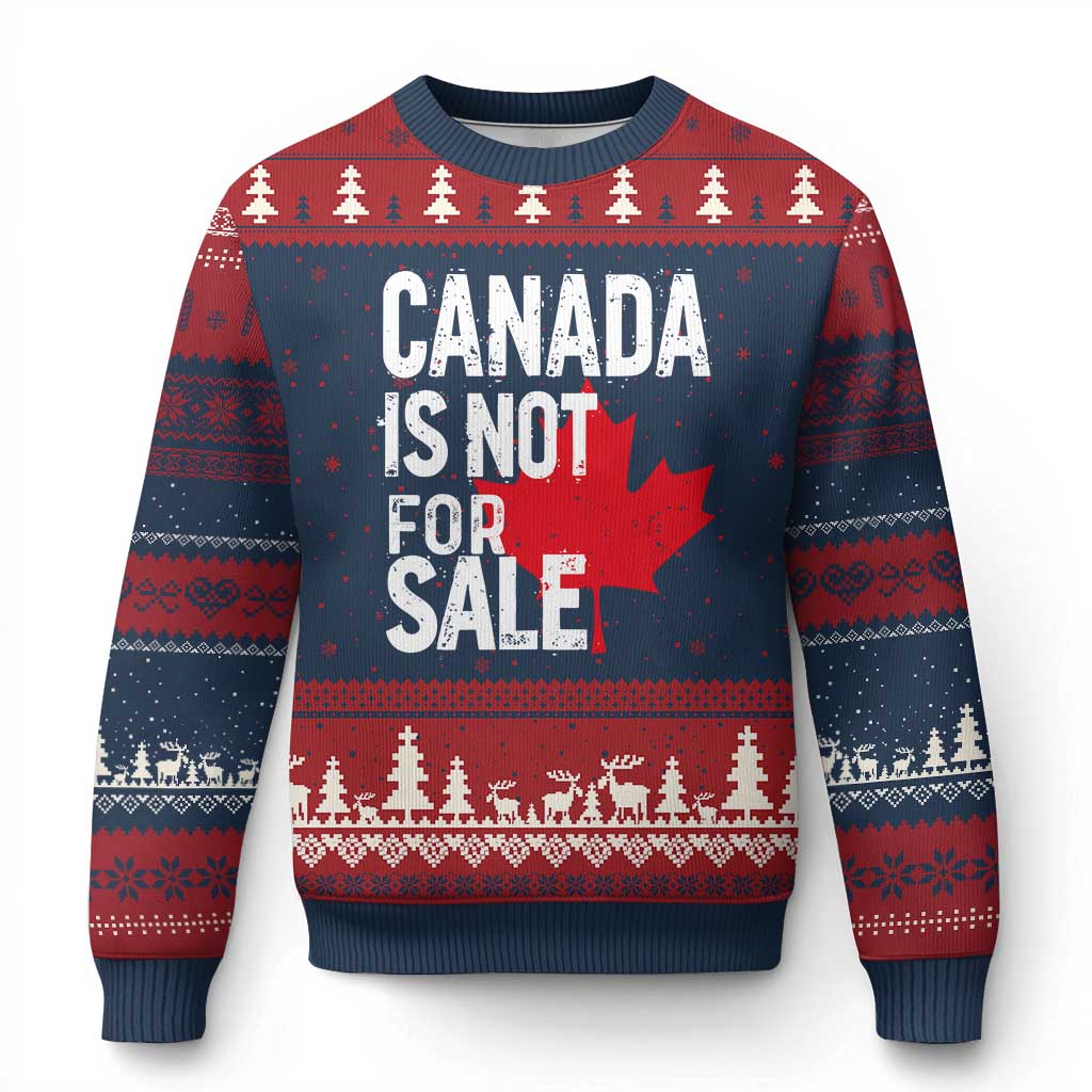 Canada Is Not For Sale Ugly Christmas Sweater Distressed Vintage Canadian Maple Leaf TS02 Navy Red Print Your Wear