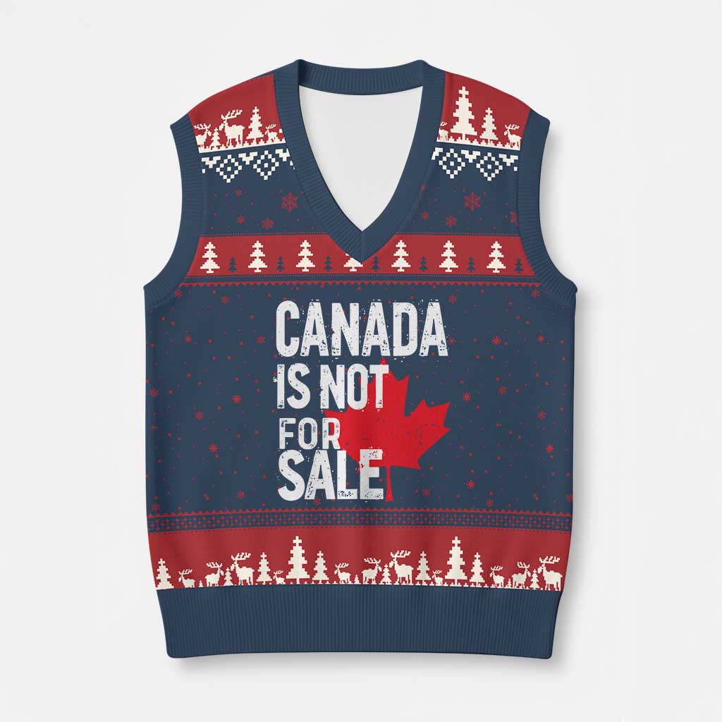Canada Is Not For Sale V-Neck Knit Sweater Vest Distressed Vintage Canadian Maple Leaf TS02 Navy Red Print Your Wear