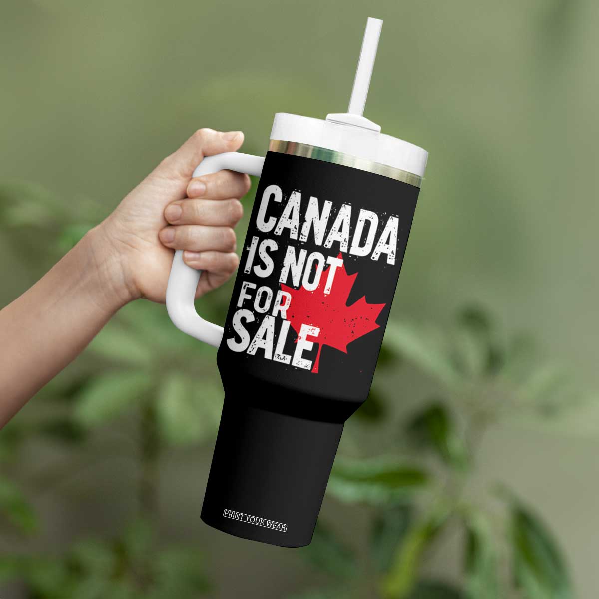 Canada Is Not For Sale Tumbler With Handle Distressed Vintage Canadian Maple Leaf TS02 Print Your Wear