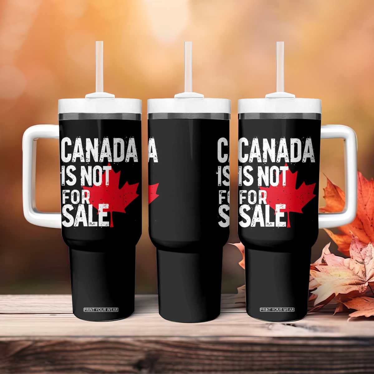 Canada Is Not For Sale Tumbler With Handle Distressed Vintage Canadian Maple Leaf TS02 Print Your Wear