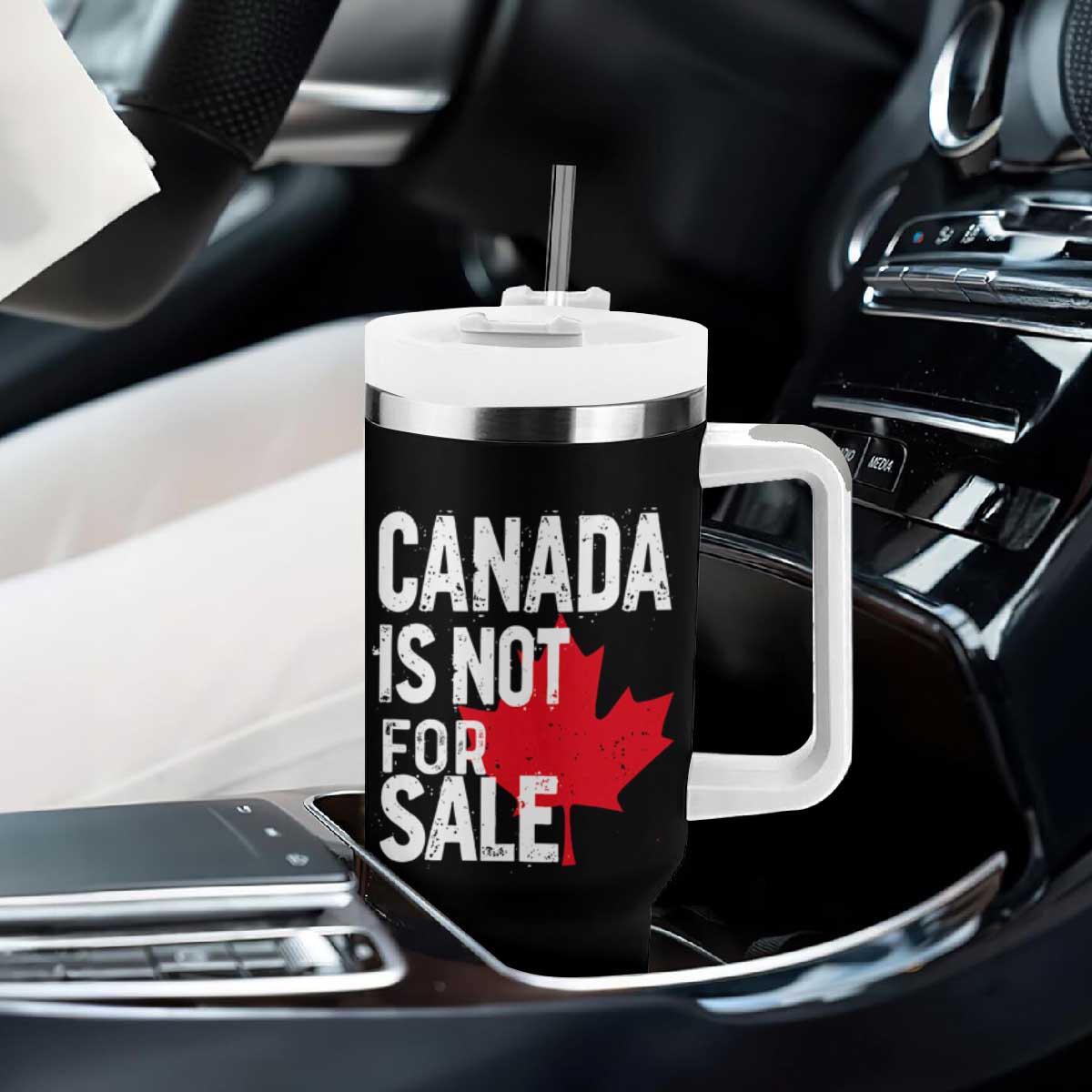 Canada Is Not For Sale Tumbler With Handle Distressed Vintage Canadian Maple Leaf TS02 Print Your Wear