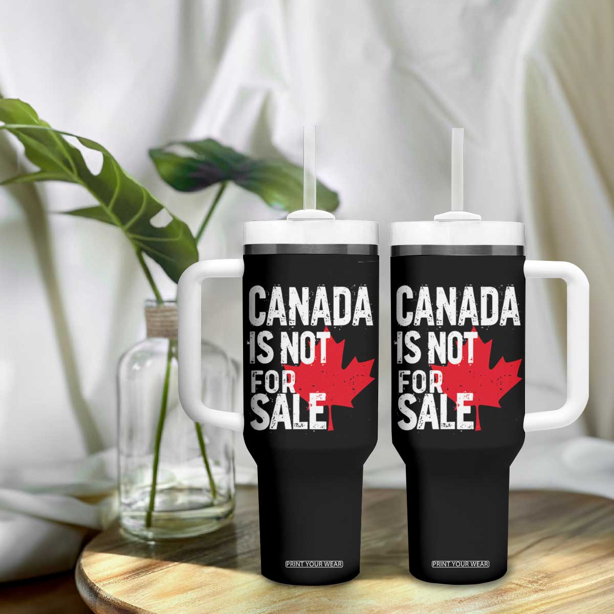 Canada Is Not For Sale Tumbler With Handle Distressed Vintage Canadian Maple Leaf TS02 Print Your Wear
