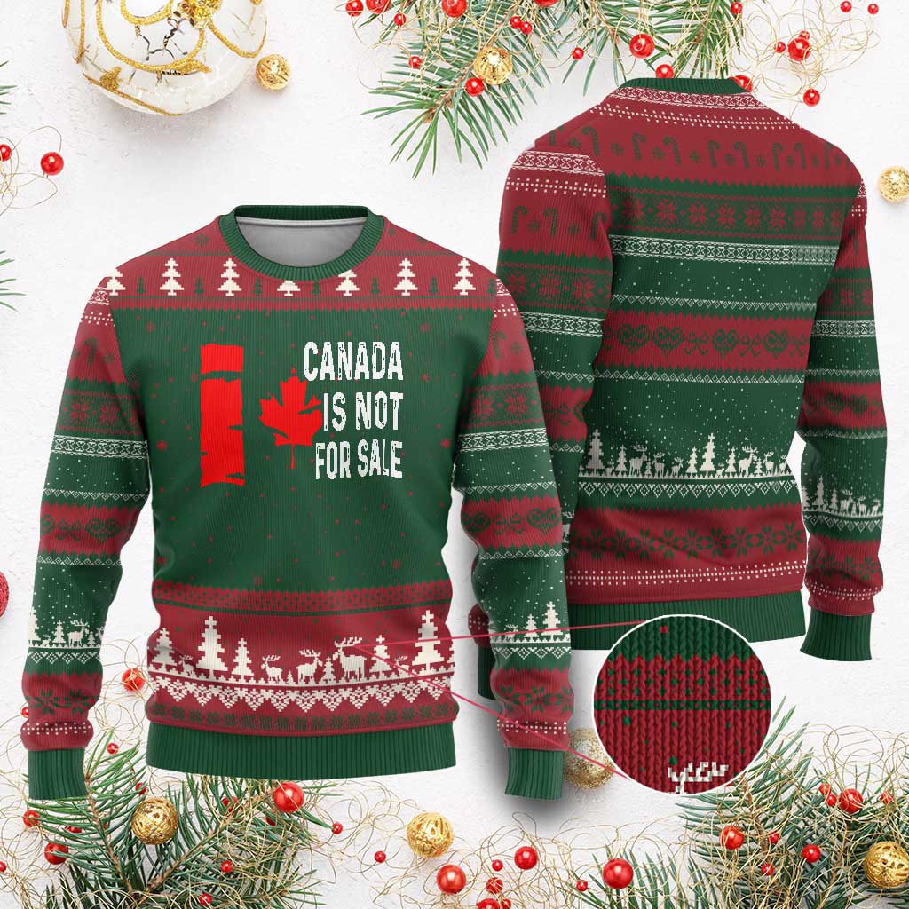 Canada Is Not For Sale Ugly Christmas Sweater Maple Leaf Candadian Flag Distressed TS02 Red Green Print Your Wear