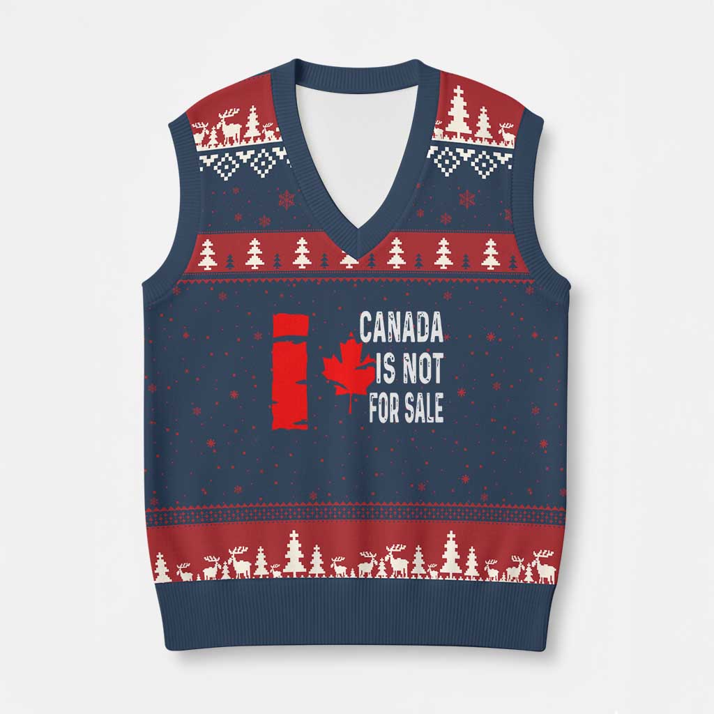 Canada Is Not For Sale V-Neck Knit Sweater Vest Maple Leaf Candadian Flag Distressed TS02 Navy Red Print Your Wear