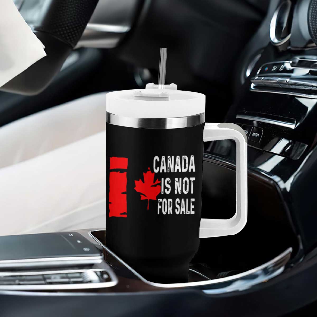 Canada Is Not For Sale Tumbler With Handle Maple Leaf Candadian Flag Distressed TS02 Print Your Wear
