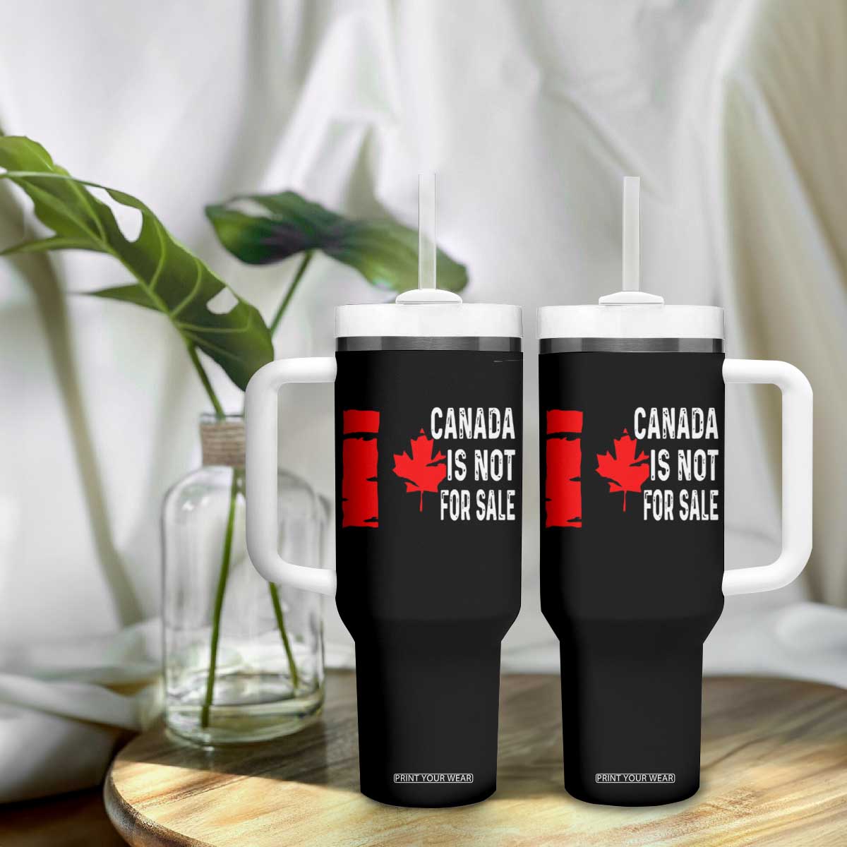 Canada Is Not For Sale Tumbler With Handle Maple Leaf Candadian Flag Distressed TS02 Print Your Wear