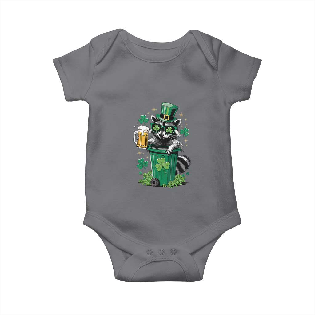 Funny St.Patrick's Day Raccoon Baby Onesie Patrick Drinking Irish TS02 Charcoal Print Your Wear