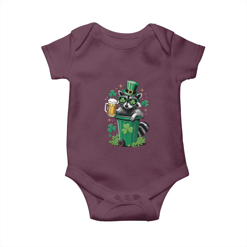 Funny St.Patrick's Day Raccoon Baby Onesie Patrick Drinking Irish TS02 Maroon Print Your Wear