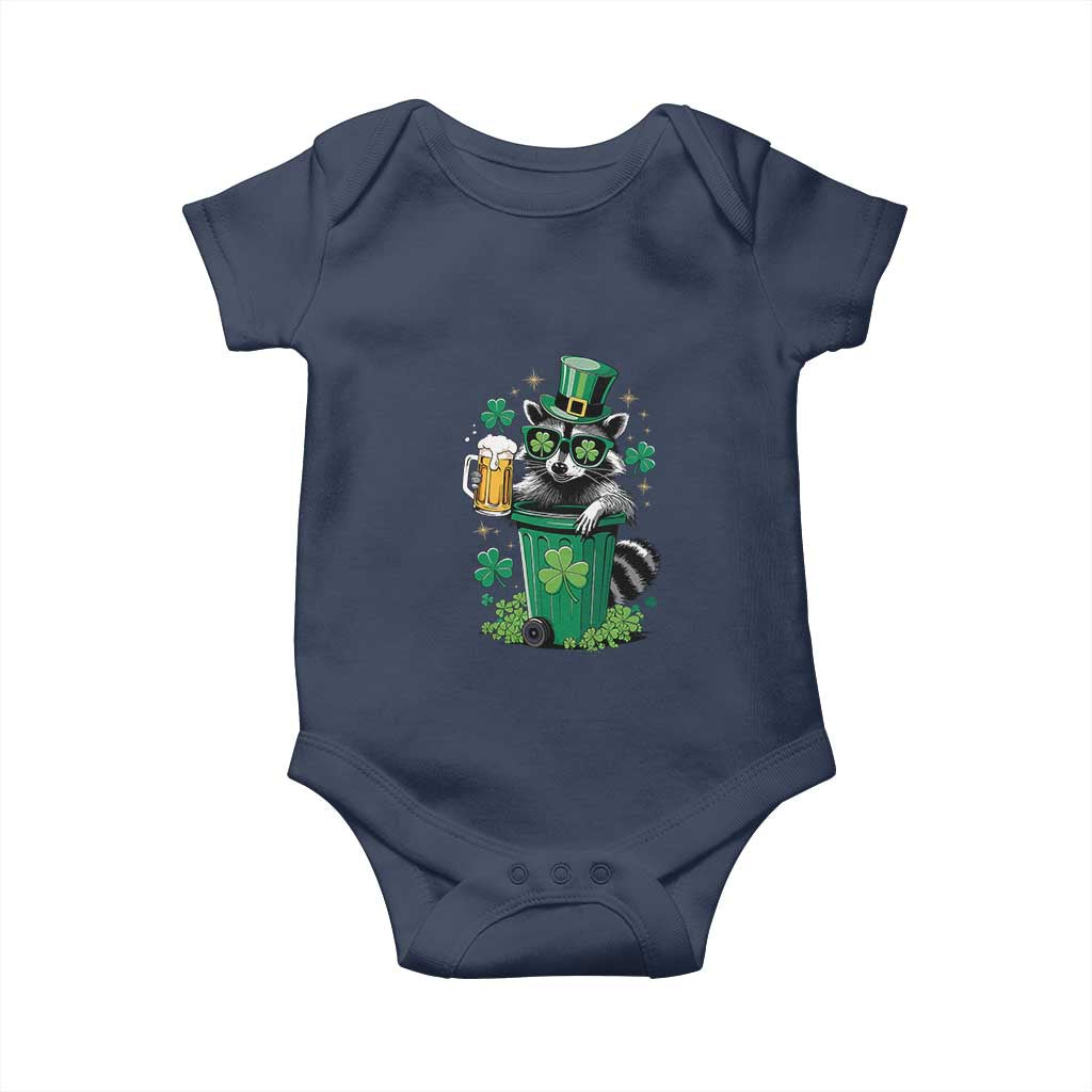 Funny St.Patrick's Day Raccoon Baby Onesie Patrick Drinking Irish TS02 Navy Print Your Wear