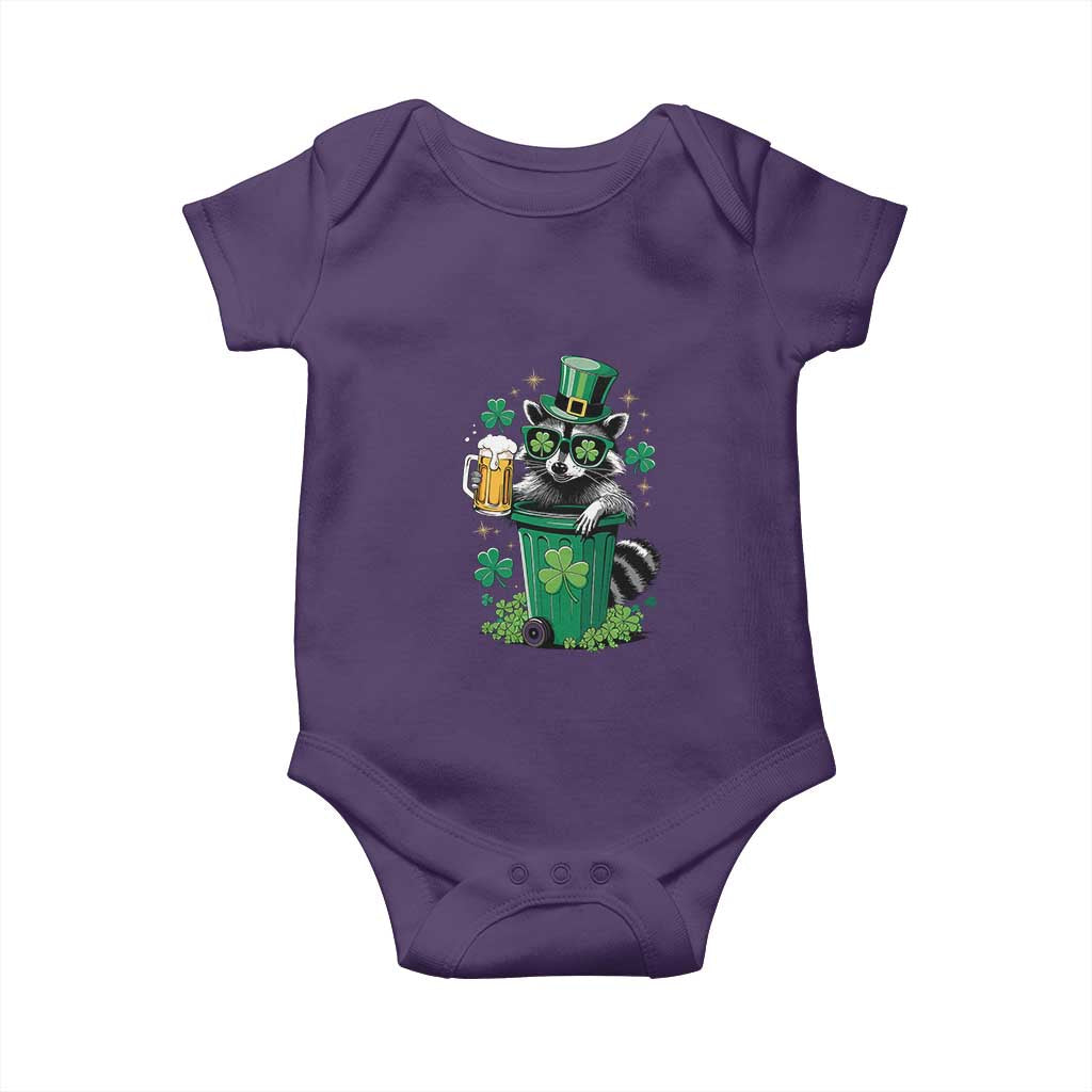 Funny St.Patrick's Day Raccoon Baby Onesie Patrick Drinking Irish TS02 Purple Print Your Wear