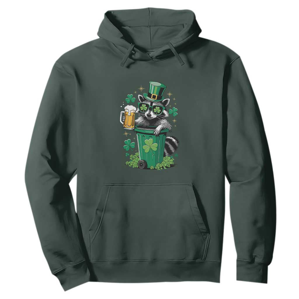 Funny St.Patrick's Day Raccoon Hoodie Patrick Drinking Irish TS02 Dark Forest Green Print Your Wear