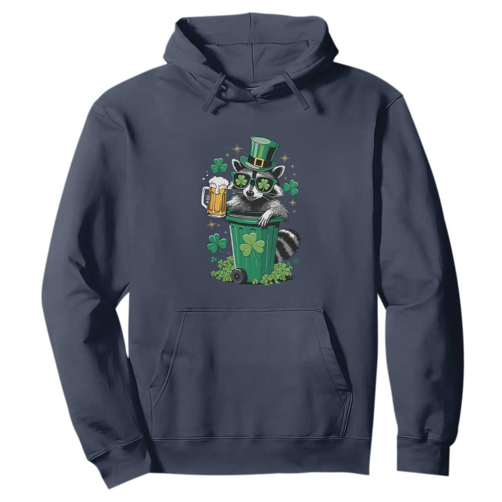 Funny St.Patrick's Day Raccoon Hoodie Patrick Drinking Irish TS02 Navy Print Your Wear