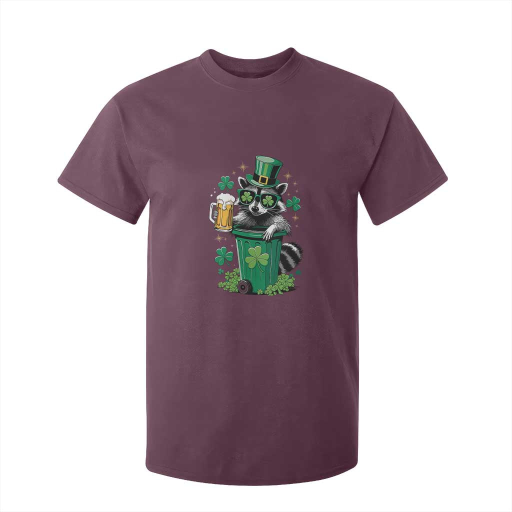 Funny St.Patrick's Day Raccoon T Shirt For Kid Patrick Drinking Irish TS02 Maroon Print Your Wear