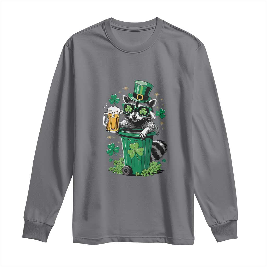 Funny St.Patrick's Day Raccoon Long Sleeve Shirt Patrick Drinking Irish TS02 Charcoal Print Your Wear