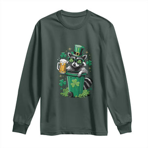 Funny St.Patrick's Day Raccoon Long Sleeve Shirt Patrick Drinking Irish TS02 Dark Forest Green Print Your Wear