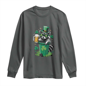 Funny St.Patrick's Day Raccoon Long Sleeve Shirt Patrick Drinking Irish TS02 Dark Heather Print Your Wear