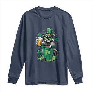 Funny St.Patrick's Day Raccoon Long Sleeve Shirt Patrick Drinking Irish TS02 Navy Print Your Wear